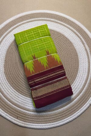 henna green jerry checks, temple gadiwalsaree pallu tope pallu