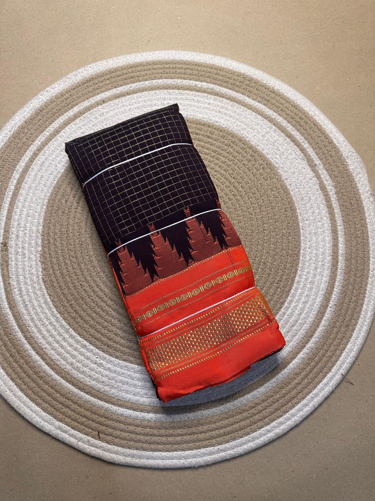 black and orange jerry checks, temple gadiwalsaree pallu tope pallu black and orange jerry checks, temple gadiwalsaree pallu tope pallu