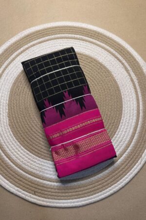 black and pink jerry checks, temple gadiwalsaree pallu tope pallu