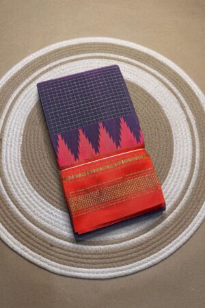 light purple and orange jerry checks, temple gadiwalsaree pallu tope pallu