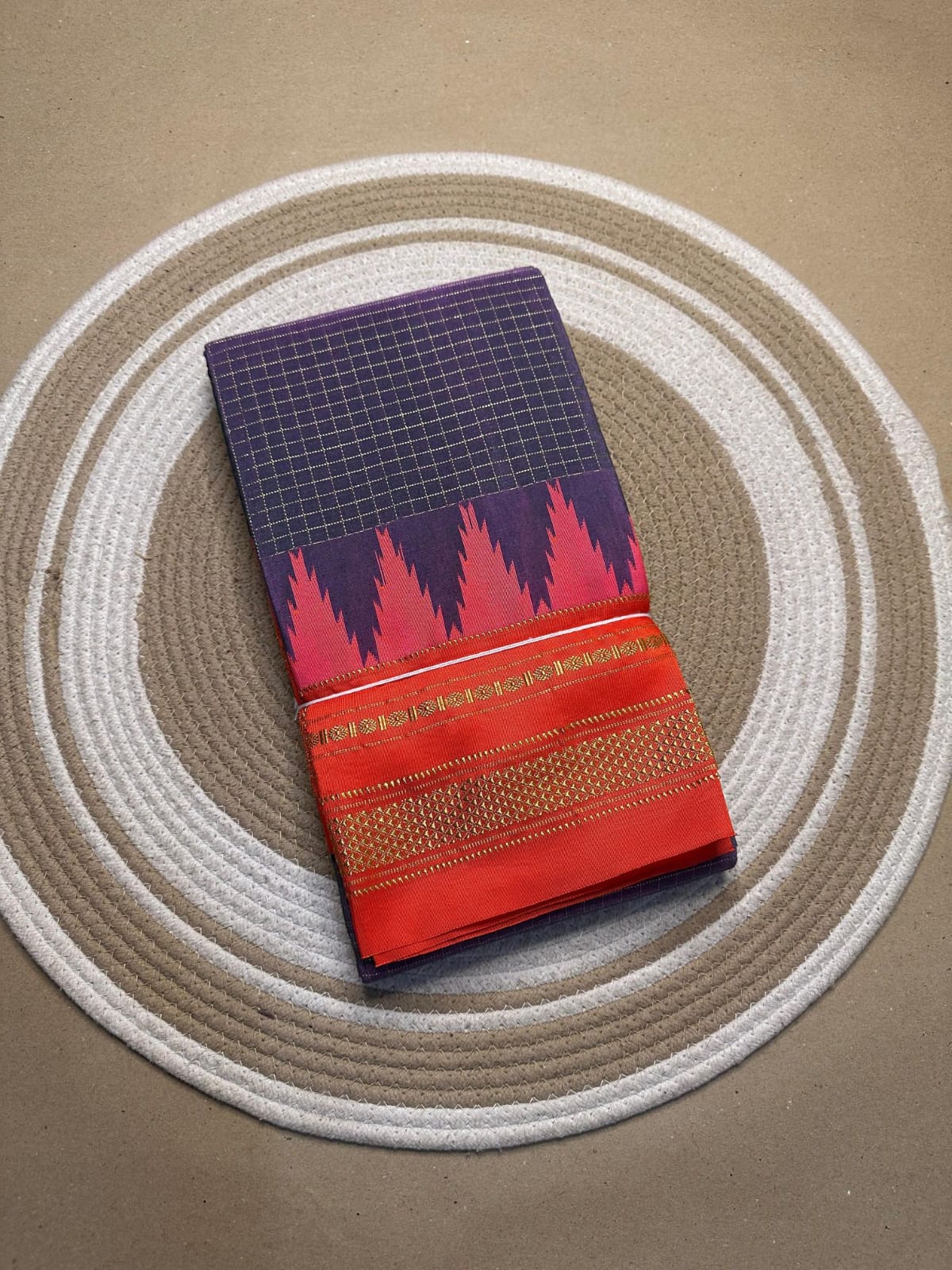 light purple and orange jerry checks, temple gadiwalsaree pallu tope pallu light purple and orange jerry checks, temple gadiwalsaree pallu tope pallu