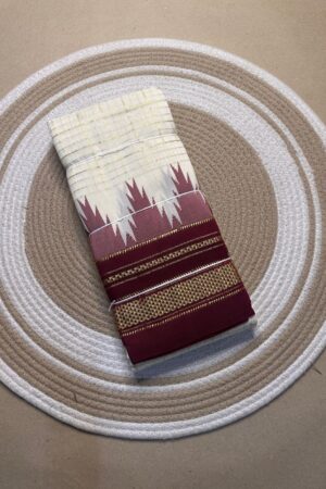 off white and maroon jerry checks, temple gadiwalsaree pallu tope pallu