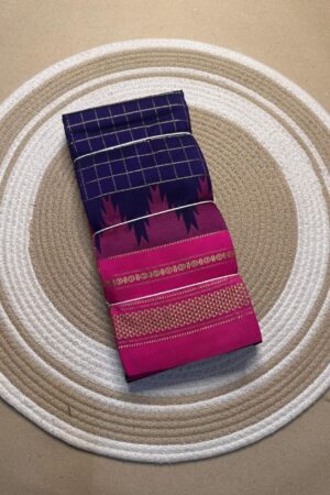 dark blue and pink jerry checks, temple gadiwalsaree pallu tope pallu