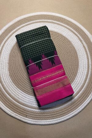 black and pink jerry checks, temple gadiwalsaree pallu tope pallu