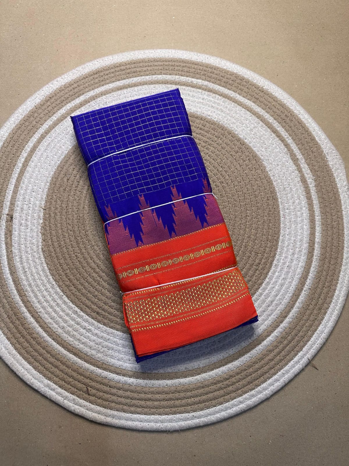 blue and orange jerry checks, temple gadiwalsaree pallu tope pallu blue and orange jerry checks, temple gadiwalsaree pallu tope pallu