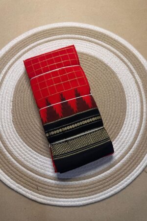 red and black jerry big checks, temple gadiwalsaree pallu tope pallu