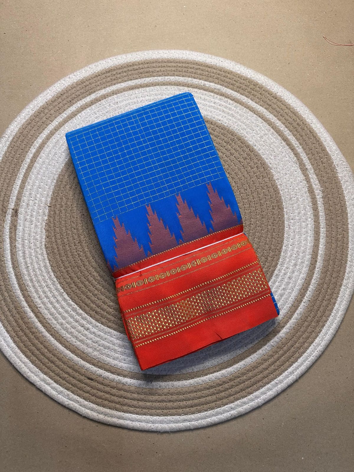 sky blue orange jerry big checks, temple gadiwalsaree pallu tope pallu sky blue orange jerry big checks, temple gadiwalsaree pallu tope pallu