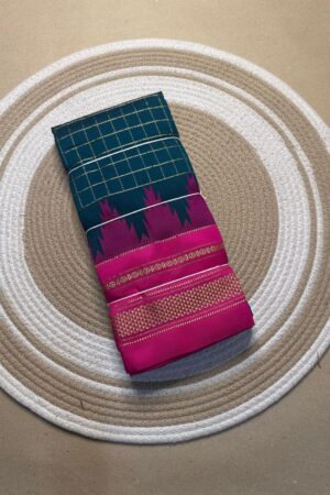 dark green and pink jerry big checks, temple gadiwalsaree pallu tope pallu