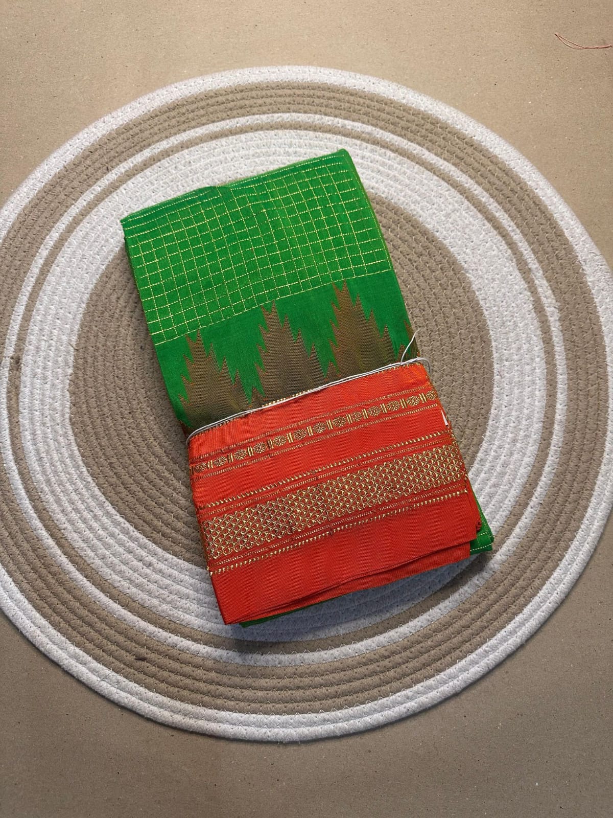 parrot green and orange jerry checks, temple gadiwalsaree pallu tope pallu parrot green and orange jerry checks, temple gadiwalsaree pallu tope pallu