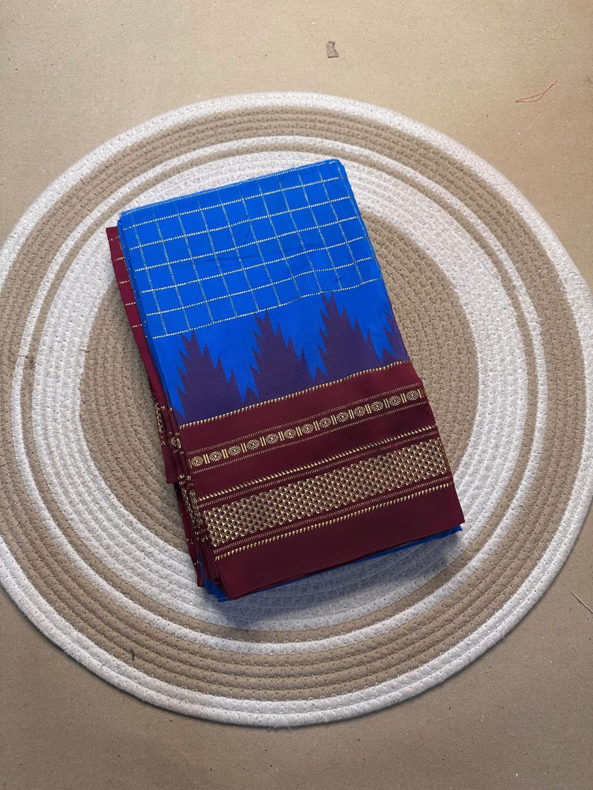 sky blue and dark brown jerry big checks, temple gadiwalsaree pallu tope pallu sky blue and dark brown jerry big checks, temple gadiwalsaree pallu tope pallu