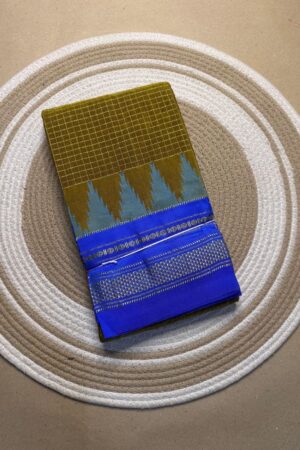 henna green and blue jerry big checks, temple gadiwalsaree pallu tope pallu