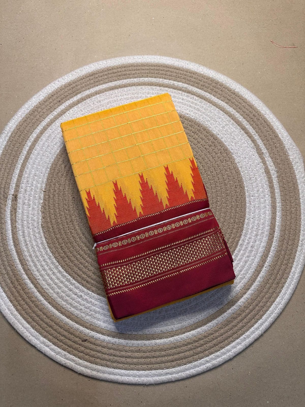 yellow and orange jerry big checks, temple gadiwalsaree pallu tope pallu yellow and orange jerry big checks, temple gadiwalsaree pallu tope pallu