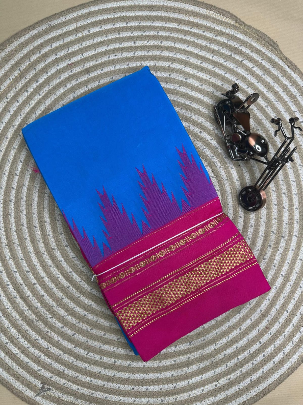 sky blue and pink temple border, plane saree soft silk pallu sky blue and pink temple border, plane saree soft silk pallu