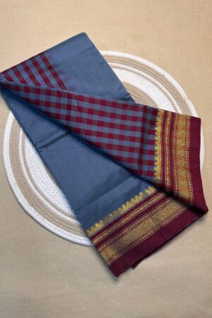 grey and maroon tana patali pallu catlon pallu