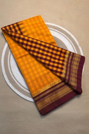 orange and maroon tana patali pallu catlon pallu