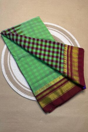 light green and maroon tana patali pallu catlon pallu