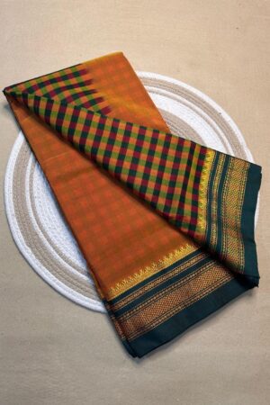 orange and green tana patali pallu catlon pallu