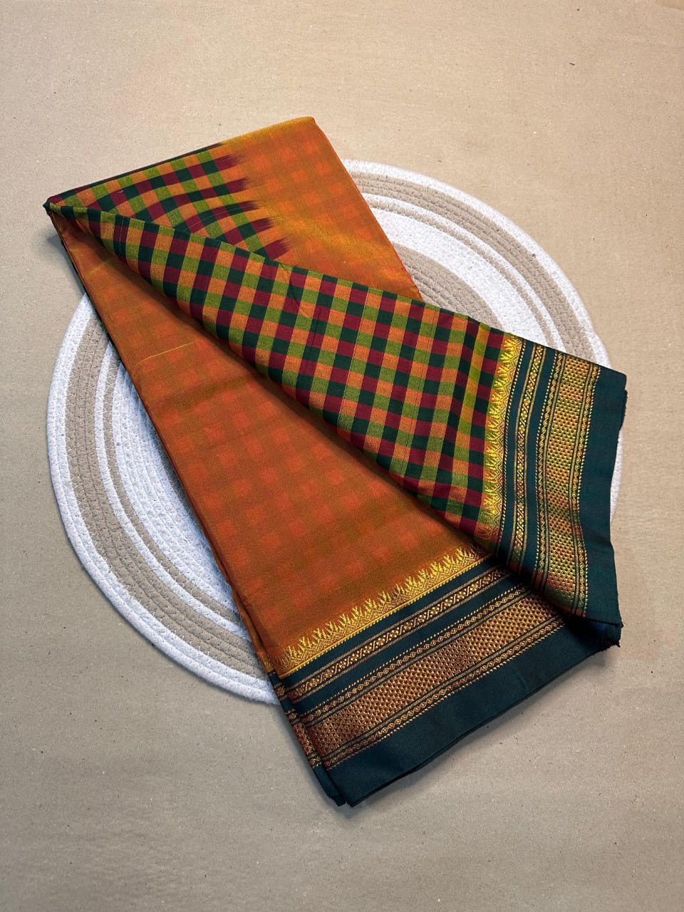 orange and green tana patali pallu catlon pallu orange and green tana patali pallu catlon pallu