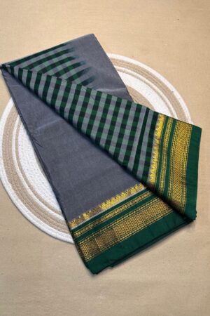 grey and green tana patali pallu catlon pallu