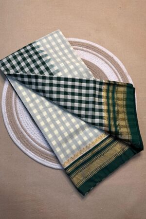 white and green tana patali pallu catlon pallu