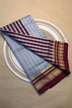 grey and mroon tana patali pallu catlon pallu