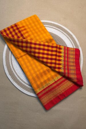 orange and red tana patali pallu catlon pallu