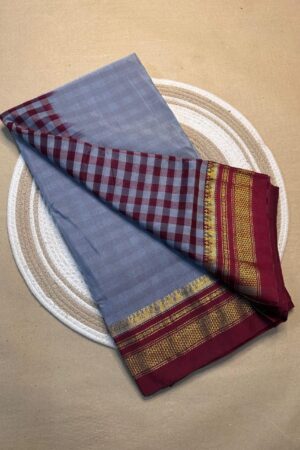 dark grey and maroon tana patali pallu catlon pallu