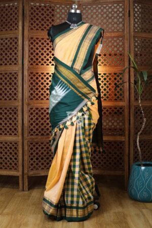 peach and green tana patali pallu catlon pallu
