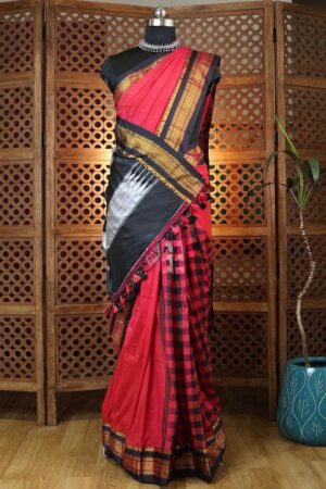 red and black tana patali pallu catlon pallu