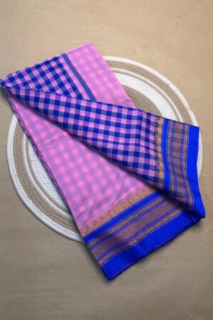 pink and blue tana patali pallu catlon pallu