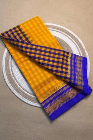 yellow and blue tana patali pallu catlon pallu