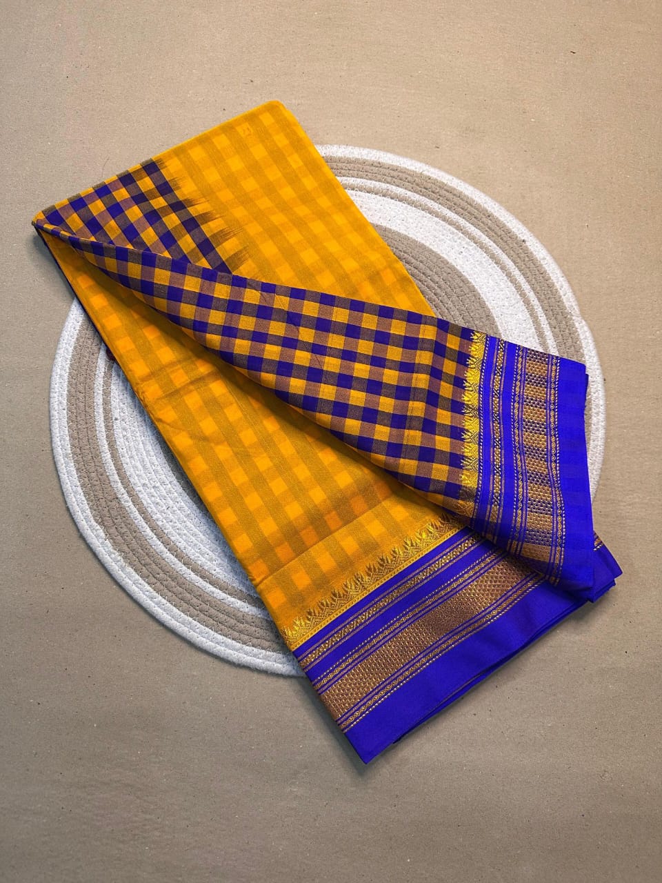 yellow and blue tana patali pallu catlon pallu yellow and blue tana patali pallu catlon pallu