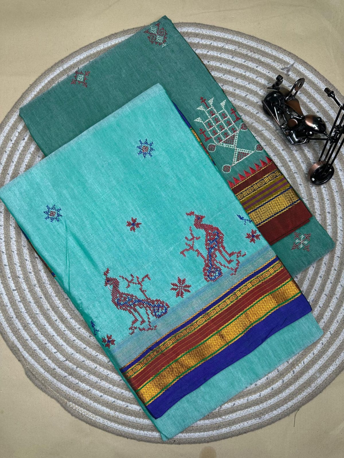 aqua blue ilkal kasuti saree pallu patti pallu aqua blue ilkal kasuti saree pallu patti pallu