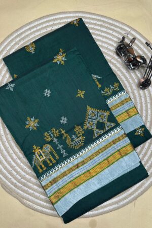 deep green ilkal kasuti saree pallu patti pallu