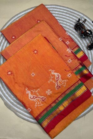 orange ilkal kasuti saree pallu patti pallu