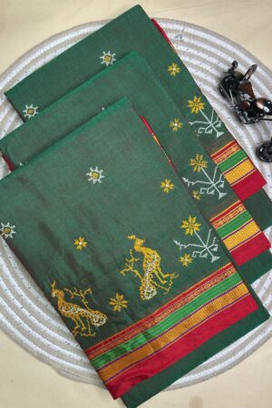 greenish ilkal kasuti saree pallu patti pallu