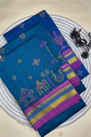 deep blue ilkal kasuti saree pallu patti pallu