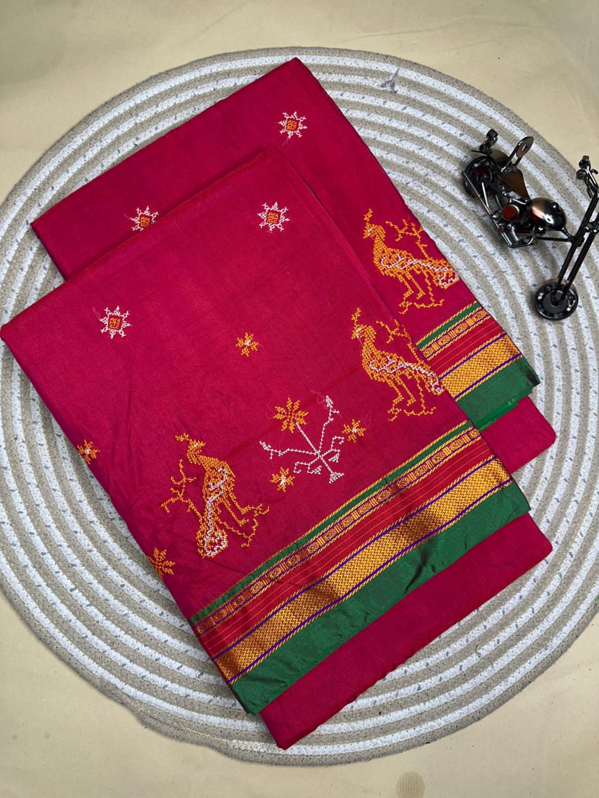 pinkish red ilkal kasuti saree pallu patti pallu | ikatra pinkish red ilkal kasuti saree pallu patti pallu | ikatra