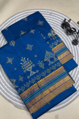 deep blue ilkal kasuti saree pallu patti pallu