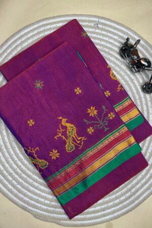 purple and green ilkal kasuti saree pallu patti pallu