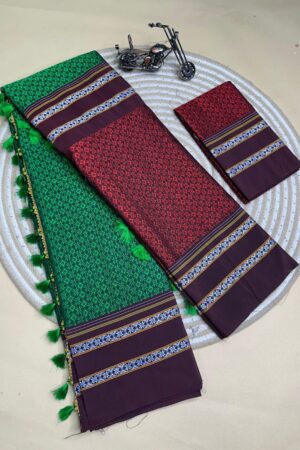 red and green half and half kanna saree