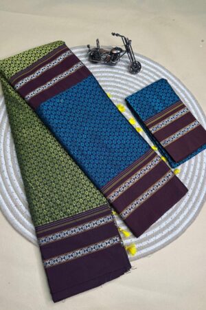blue and green half and half kanna saree