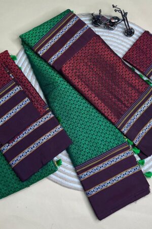 red and green half and half kanna saree