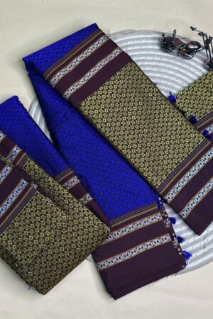 yellow and blue half and half kanna saree