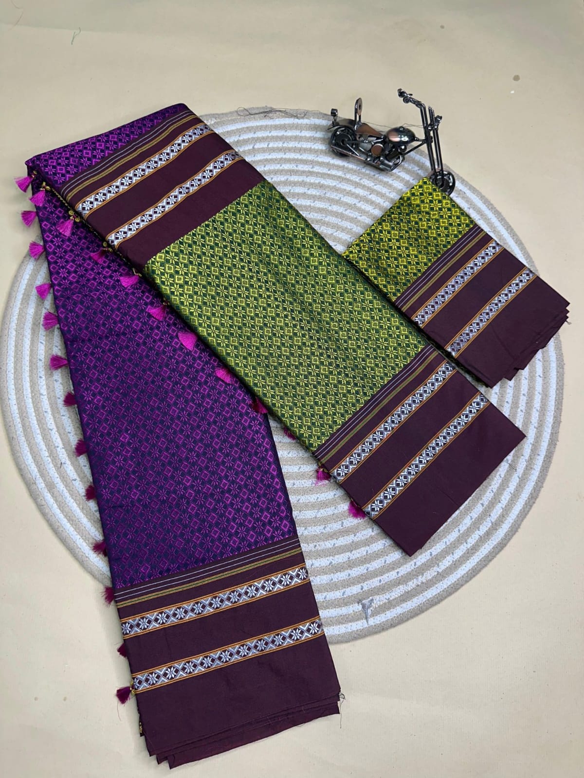 green and purple half and half kanna saree green and purple half and half kanna saree