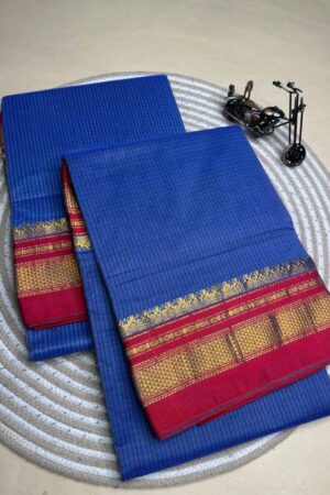 blue and red tana kaddi checks silk pallu saree | ikatra