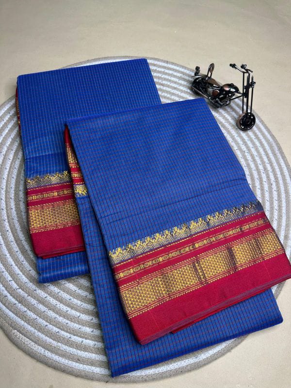 blue and red tana kaddi checks silk pallu saree | ikatra blue and red tana kaddi checks silk pallu saree | ikatra