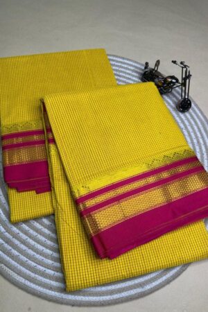 yellow and red tana kaddi checks silk pallu saree | ikatra
