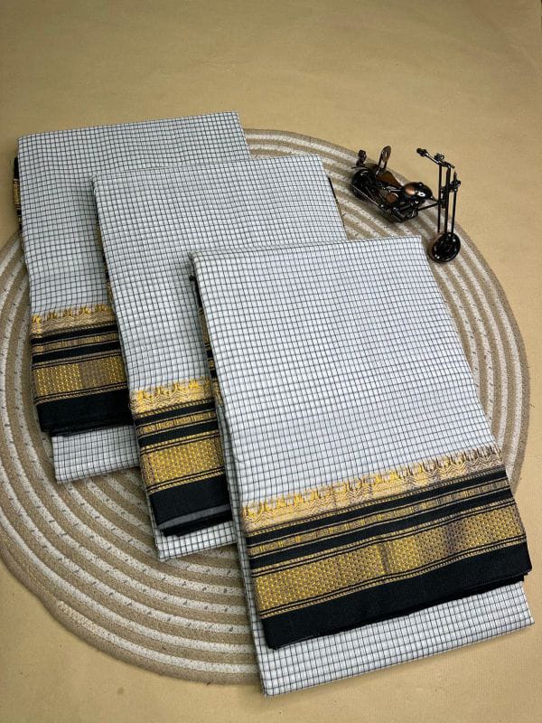 white and black tana kaddi checks silk pallu saree | ikatra white and black tana kaddi checks silk pallu saree | ikatra