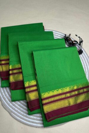 parrot green and maroon tana kaddi checks silk pallu saree | ikatra